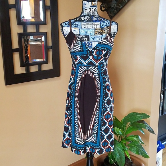MKM Designs Dresses & Skirts - BLUE, BROWN, & WHITE GORGEOUS TRIBAL PATTERN DRESS!